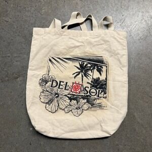 Del‎ Sol Canvas Tote Bag Tropical Hibiscus Palm Tree Graphic Reusable Shopper